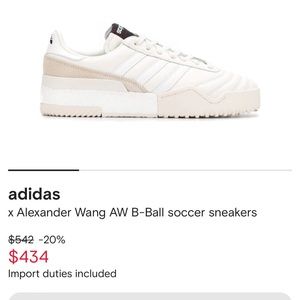 adidas ALEXANDER WANG X BBALL SOCCER 'CORE WHITE' Mens Size 8.5